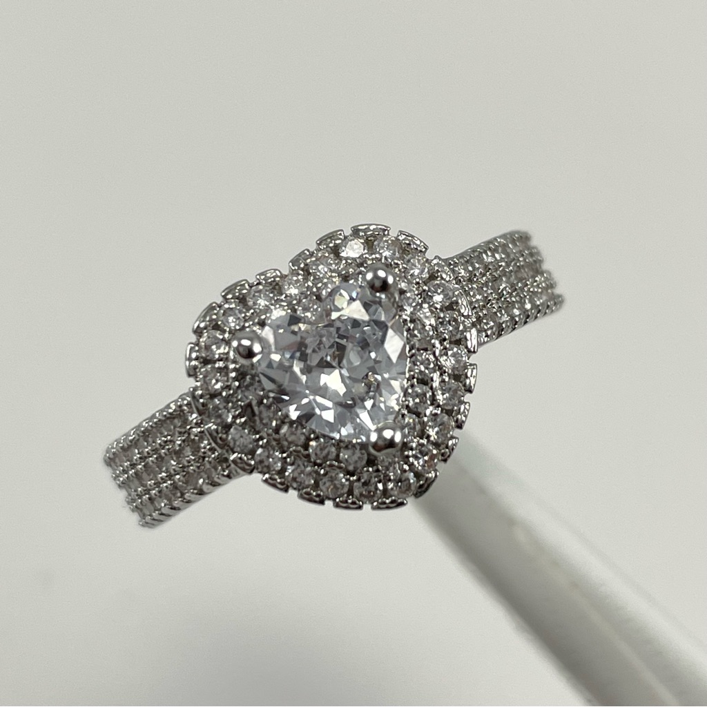 Beautiful Elegant Heart Cut Double Halo White Diamond Cz Silver Plated Ring 60$